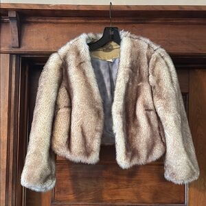 Anthropologie Faux Fur Jacket in Cream and Brown